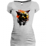 Женская удлиненная футболка с огненным котом