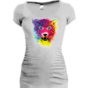 Женская удлиненная футболка с разноцветным леопардом