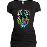 Женская удлиненная футболка с разноцветным тигром (2)