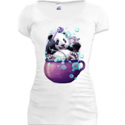 Женская удлиненная футболка "Панда купается"