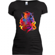 Женская удлиненная футболка с разноцветным монстром