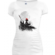 Женская удлиненная футболка "Наездница на волке"