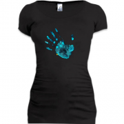Женская удлиненная футболка с неоновым отпечатком руки