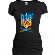 Женская удлиненная футболка с огненным тризубом