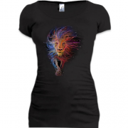 Женская удлиненная футболка со львом из цветных нитей
