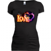 Женская удлиненная футболка с огненной надписью Love