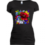 Женская удлиненная футболка с цветочным орнаментом