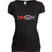 Женская удлиненная футболка Я люблю рыбалку