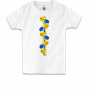 Детская футболка с желто-голубыми цветами и вышиванкой