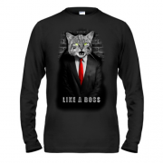 Чоловічий лонгслів з котом в піджаку "Like a Boss"