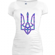 Подовжена футболка з квітковим фіолетовим гербом України