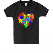 Детская футболка с сердцем из красочных брызг