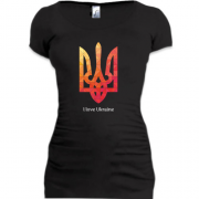 Подовжена футболка I love Ukraine з червоним гербом