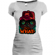 Подовжена футболка з котом So what?