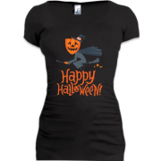 Подовжена футболка Halloween з відьмою на мітлі