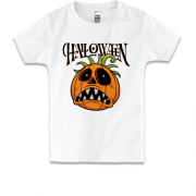 Детская футболка с расстроенной тыквой и надписью Halloween
