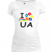Женская удлиненная футболка I love Ukraine с венком