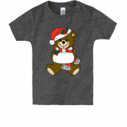 Детская футболка c плюшевым мишкой в шапке Санты