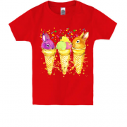 Детская футболка с зайчиками в вафельных стаканчиках