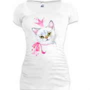 Подовжена футболка з кішкою в рожевої короні