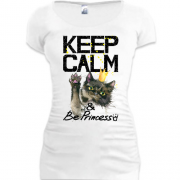 Подовжена футболка з кошеням Keep calm and be princess