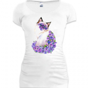 Подовжена футболка з сіамською кішкою в квітах