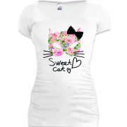 Подовжена футболка Sweet cat (з квітів)