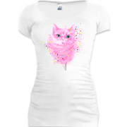 Подовжена футболка з рожевим кошеням