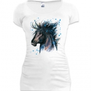 Подовжена футболка з малюнком чорного коня