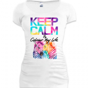 Подовжена футболка Keep calm and colour your life з кольоровими зебрами (2)