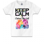 Дитяча футболка Keep calm and colour your life з кольоровими зебрами