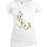 Подовжена футболка з кішечкою квітах