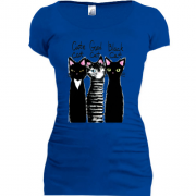 Подовжена футболка з трьома котами "cute, good, black"