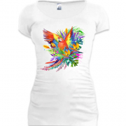 Подовжена футболка з яскравим папугою з квітами (1)