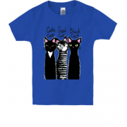 Детская футболка с тремя котами "cute, good, black"