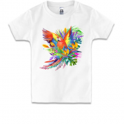 Детская футболка с ярким попугаем с цветами (1)