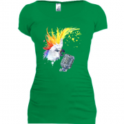 Подовжена футболка з папугою і мікрофоном