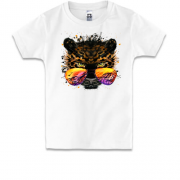 Детская футболка с акварельным леопардом в очках