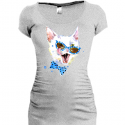 Подовжена футболка з котом "на стилі"