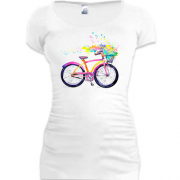 Подовжена футболка з акварельним велосипедом