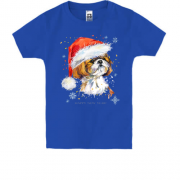 Детская футболка с Ши-тцу в новогоднем колпаке