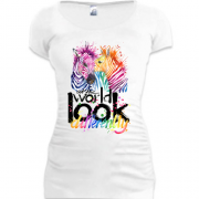 Подовжена футболка з зебрами "Look at the world differentty"