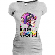 Подовжена футболка з мавпой "Look at the world differentty"