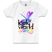 Дитяча футболка з бабкою "Look at the world differentty"