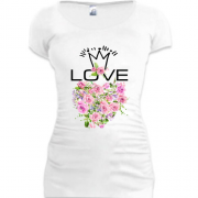 Подовжена футболка з серцем з троянд "love"