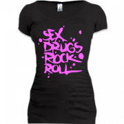 Женская удлиненная футболка Sex, Drugs and Rock'n'Roll