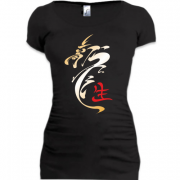 Женская удлиненная футболка Дракон-иероглиф