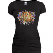 Подовжена футболка с огненными леопардами