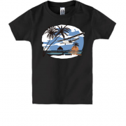 Детская футболка с самолетом на фоне заката