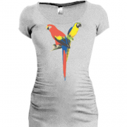 Подовжена футболка з червоним і жовтим папугою